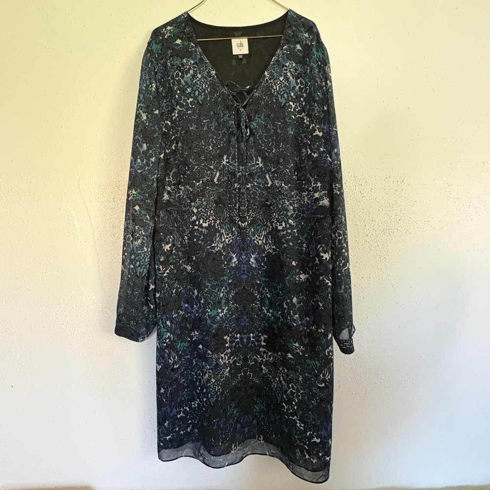 CAbi Navy and Teal Long Sleeve Dress
